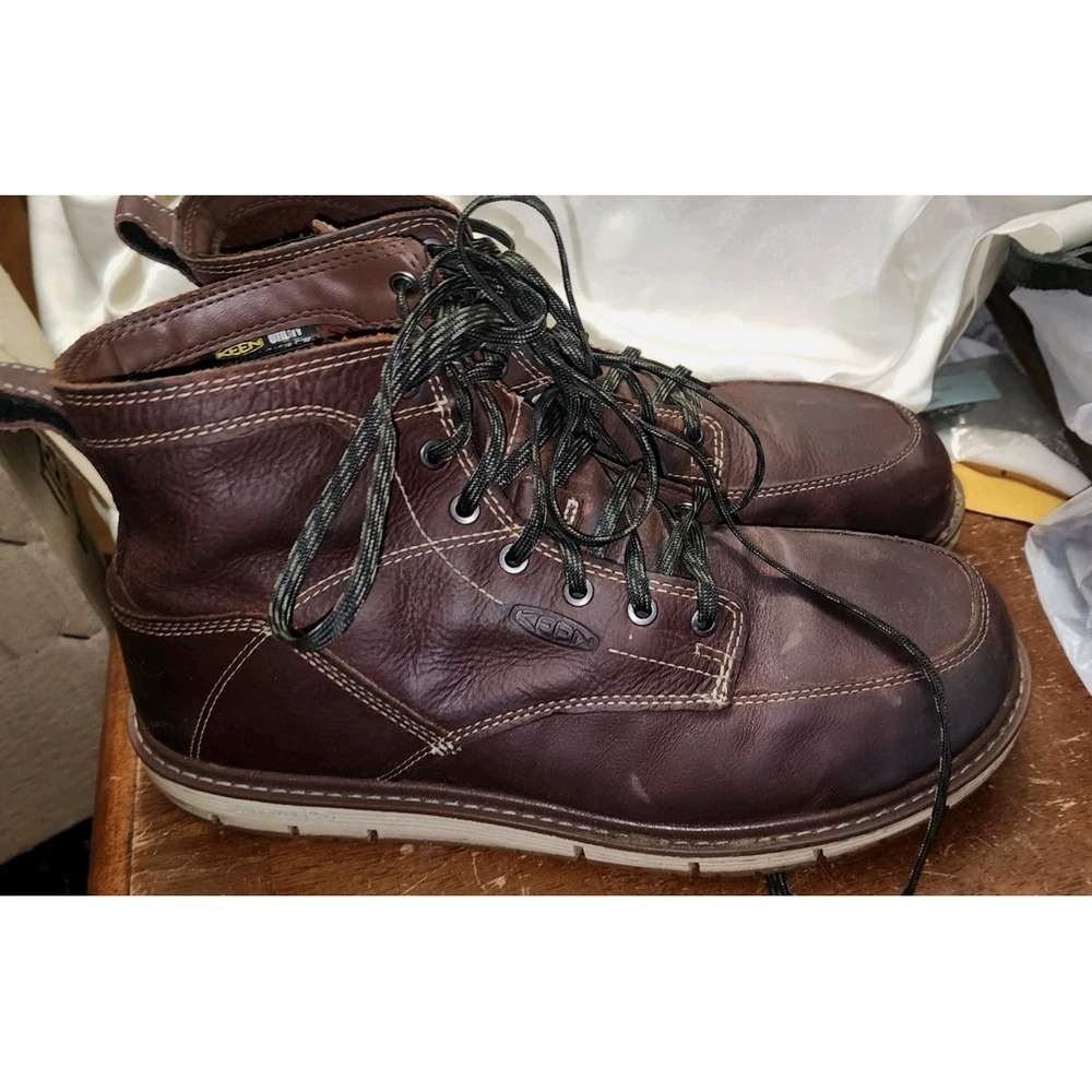 USED KEEN Utility San Jose iv Soft Brown Leather Men Work Boots 12 EE Aluminum